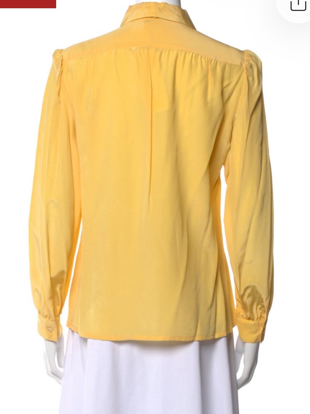 Neiman Marcus Yellow Silk Tie-Neck Blouse - Picture 3 of 3